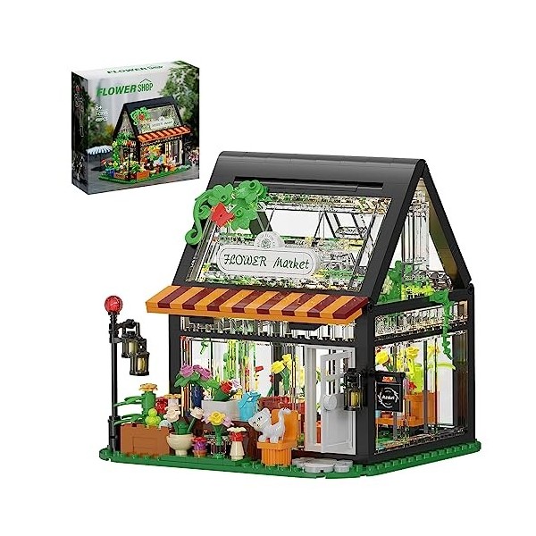 Blocs de Construction Maison Fleurs, Jouets pour Enfants et Adultes, Idées de Décoration, Maison Jardin avec Lumières LED, Ex