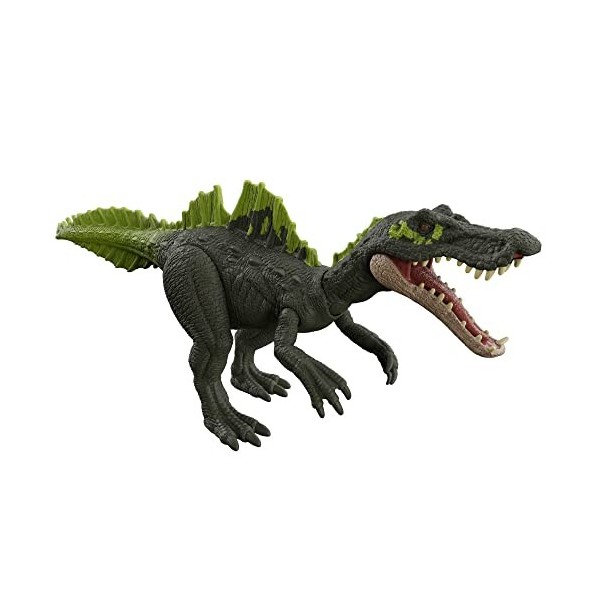 Jurassic World Figurine Dinosaure articulée Ichthyovenator, Attaque Rugissante, sons et mouvements, avec code ADN scannable, 