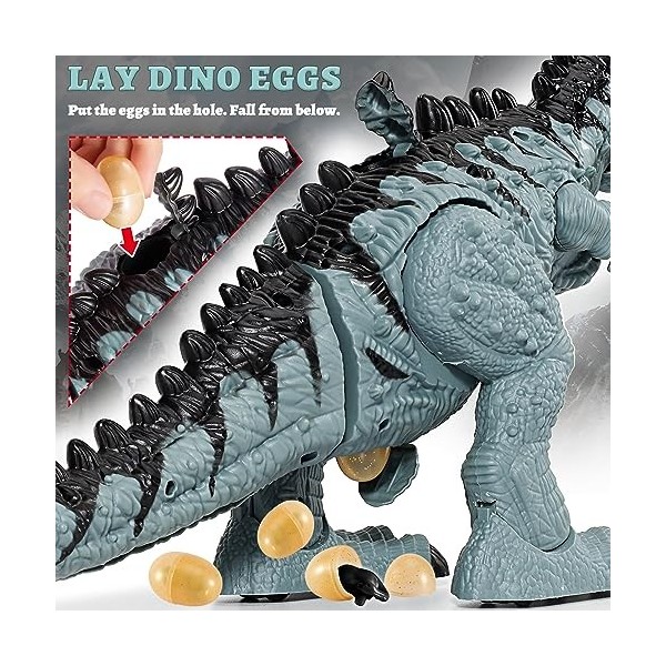 TOEY PLAY 49CM Grand Dinosaure Figurine Jouet pour Enfants, Marche Dinosaure Electrique avec Oeufs, Lumières et Sons, Project