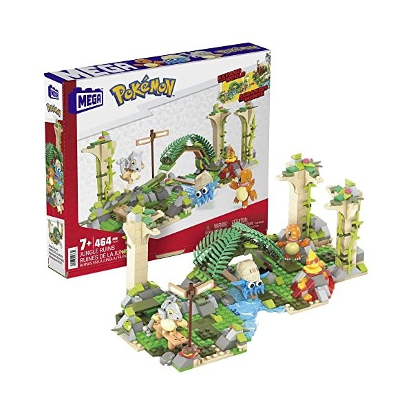 MEGA Pokémon Coffret de construction Les Ruines Oubliées avec les figurines d’Osselait, de Salamèche et d’Amonita, 464 brique