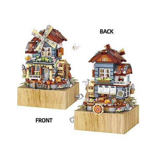 Blocs de construction modulaire pour maison - 799 blocs de serrage - Moulin à vent - Boîte à musique - Avec mini figurine, bo