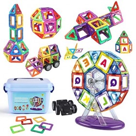 Veluoess 112 Pièces Blocs de Construction Magnétiques, Jeu de Construction Magnétique Blocs de Constructions Aimantés Jouet É