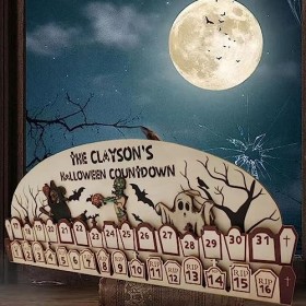 Zelausica Calendrier de lAvent dHalloween 2023 - 31 jours - Calendrier de lAvent en bois avec trois poupées