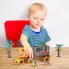 Oderra Jouet Dinosaure Camion - Voiture Dinosaure Enfant avec 6 Mini Dinosaures et Deux Arbres, Jouet Dinosaure avec Musique 