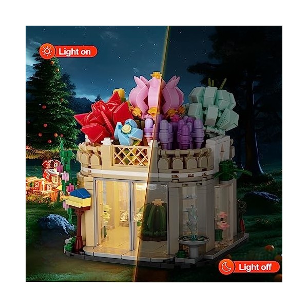 VEPOWER Jeu de Construction Maison du Succulents avec lumière LED kit, modélisation de Maison Succulents de Ville, Jeu de Con