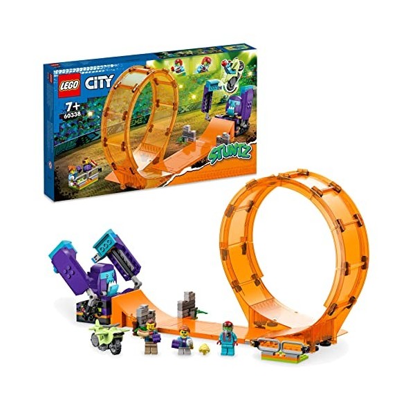 LEGO 60338 City Stuntz Le Looping du Chimpanzé Cogneur, Jouet de Moto Cross avec Minifigurines de Cascadeur et Rampe pour Enf