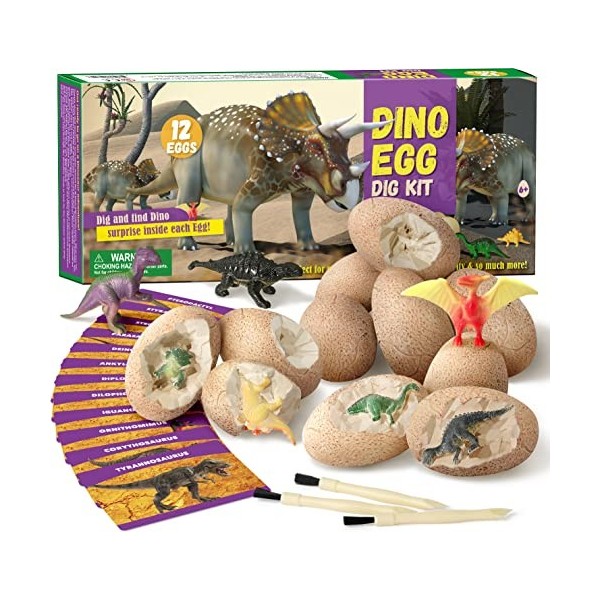 Byncceh Oeufs de Dinosaure Kit de Fouille 12 Pièces Jouet Darchéologie Fête de Pâques STEM Jouets éducatifs pour 6 Ans Garço