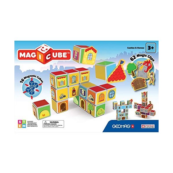 Geomag MagiCube 144 Castles & Homes, Constructions Magnétiques et Jeux Educatifs, 16 Cubes Magnétiques