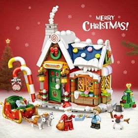 Azusumi Maison éducative de Noël 24 * 21 * 5 Arbre de Maison de Noël Père Noël Bonhomme de Neige Mini Bloc de Construction Jo