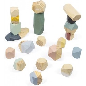 Janod - Pierres à Empiler en Bois - Collection Sweet Cocoon - Jouet dEveil et Premier Age Peint à lEau - Jouet dEmpilement