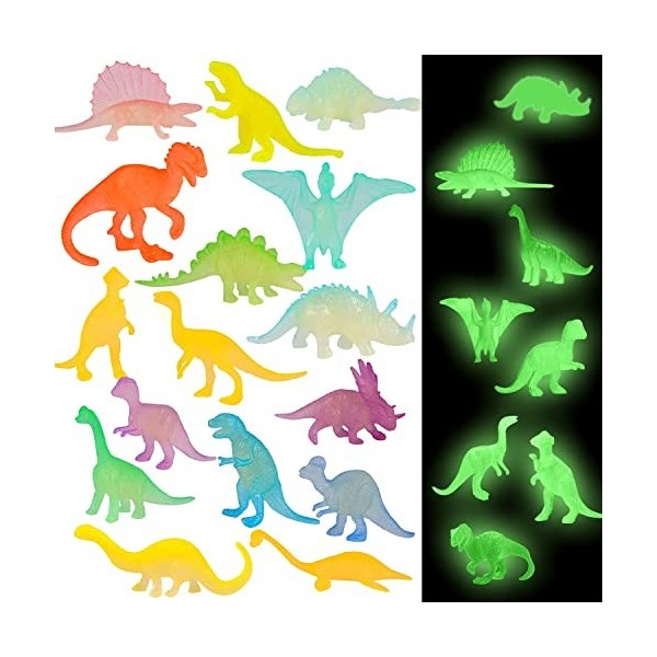 Figurines de Dinosaures Jouet, 32 Pièces Dinosaure Jouet Lumineux, Mini Dinosaure Figurine, Réaliste Plastique Dinosaure, Bri