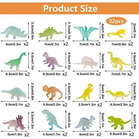 Figurines de Dinosaures Jouet, 32 Pièces Dinosaure Jouet Lumineux, Mini Dinosaure Figurine, Réaliste Plastique Dinosaure, Bri