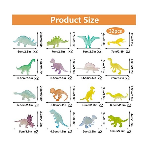 Figurines de Dinosaures Jouet, 32 Pièces Dinosaure Jouet Lumineux, Mini Dinosaure Figurine, Réaliste Plastique Dinosaure, Bri