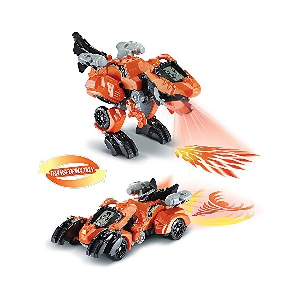 VTech - Switch & Go Dinos Fire, Dinosaure Sonore Furex, le Super T-Rex, Jouet 2 en 1 Transformable en Voiture de Course, Proj