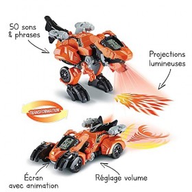 VTech - Switch & Go Dinos Fire, Dinosaure Sonore Furex, le Super T-Rex, Jouet 2 en 1 Transformable en Voiture de Course, Proj