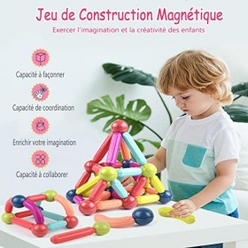 100 Pièces Bloc Construction Magnetique Enfant 3 4 5 6 7 ans Jeu de Construction Magnétique Montessori Jeux de Construction M