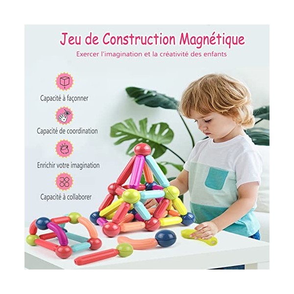 100 Pièces Bloc Construction Magnetique Enfant 3 4 5 6 7 ans Jeu de Construction Magnétique Montessori Jeux de Construction M