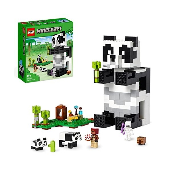 LEGO 21245 Minecraft Le Refuge Panda, Jouet De Maison Amovible, avec Figurines Animaux Et Squelette, pour Enfants, Filles Et 