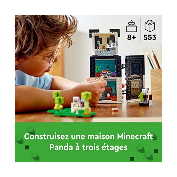 LEGO 21245 Minecraft Le Refuge Panda, Jouet De Maison Amovible, avec Figurines Animaux Et Squelette, pour Enfants, Filles Et 