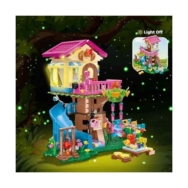 HOGOKIDS Jeu de construction cabane dans les arbres avec lumière LED - 622 pièces - Jouet de construction - Cadeau pour fille