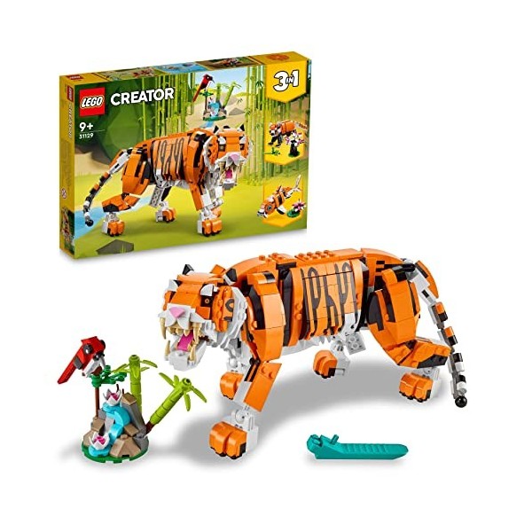 LEGO 31129 Creator 3 en 1 Sa Majesté Le Tigre, Jouets Animaux pour Filles et Garçons dès 9 Ans, Figurines Panda, Poisson