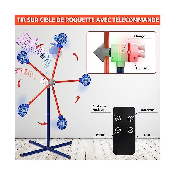 DX DA XIN Cible de Tir Rotation Jeux pour Enfants Comprend 2 Pistolets Jouets 20 Mousse Fléchettes Jouets de Jardin DExtérie