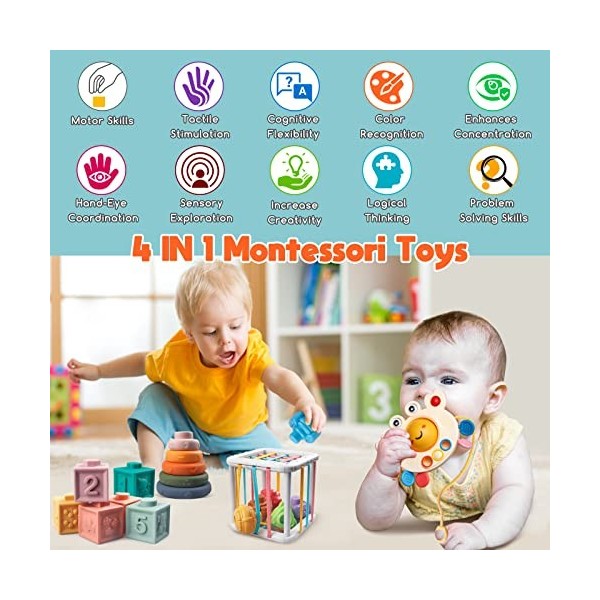 Jeux de Bébé Montessori 6 mois - 3 ans 4 en 1 Anneaux Empilables