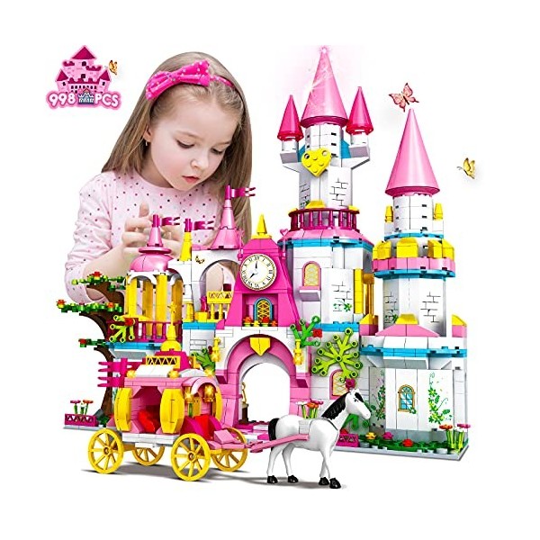 HOGOKIDS Jouets de Construction de Tige de château pour Filles: 998 PCS Ensemble de Construction 5-en-1 Grand Jouet de Constr