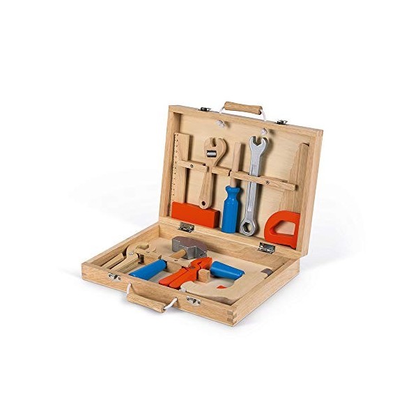 Janod - Boîte à Outils BricoKids - Outils de Bricolage Pour Enfant en Bois - Jouet dImitation - 9 Accessoires Inclus - dès 