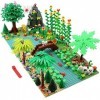 Feleph Jeu de Construction Jungle Jeu de Jardin avec 2 plaques de Base Forêt Sauvage Pont Plantes Arbres Fleurs Animaux Vache