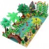 Feleph Jeu de Construction Jungle Jeu de Jardin avec 2 plaques de Base Forêt Sauvage Pont Plantes Arbres Fleurs Animaux Vache