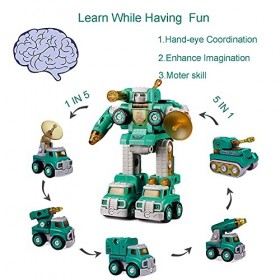 DDYX2020 Jouet Robot pour Enfant, 5 Voitures De Construction Se Transforment en Un Gros Robot, Ensembles De Jeu De Véhicules 