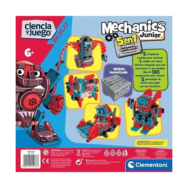 Clementoni - Mechanics Junior-Robots Construcciones Enfants, Multicolore, Taille Unique 55473 , Version espagnole