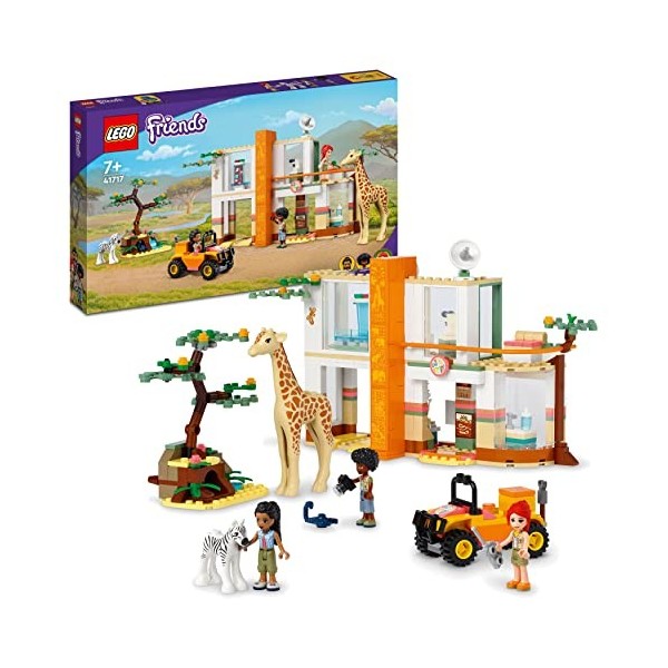 LEGO 41717 Friends Le Centre de Sauvetage de la Faune de Mia, Jouet danimaux de Safari avec Figurines de Zèbre, de Girafe, e