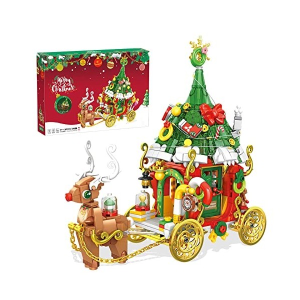 Kit de construction de traîneau de renne de Noël, blocs de construction avec lumière LED, convient pour les cadeaux de Noël e