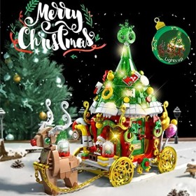 Kit de construction de traîneau de renne de Noël, blocs de construction avec lumière LED, convient pour les cadeaux de Noël e