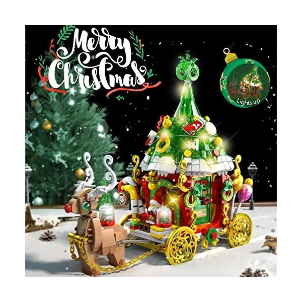 Kit de construction de traîneau de renne de Noël, blocs de construction avec lumière LED, convient pour les cadeaux de Noël e
