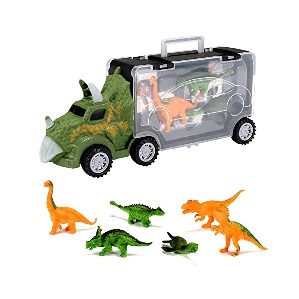 Oderra Dinosaure Camion -Jouet Dinosaure, Voiture Enfant avec 3 Mini Voitures de Jouet danimal de Dinosaure, Filles et Enfan