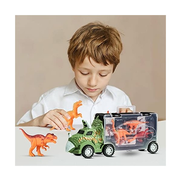 Oderra Dinosaure Camion -Jouet Dinosaure, Voiture Enfant avec 3 Mini Voitures de Jouet danimal de Dinosaure, Filles et Enfan