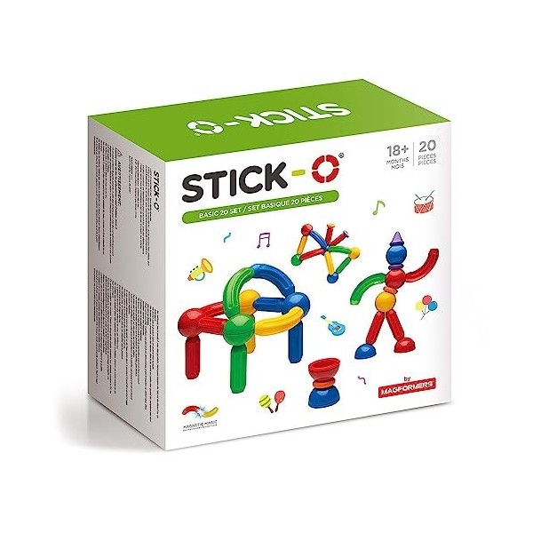 Stick-O by Magformers: 20-Piece Magnetic Construction Set. Preschool STEM Toy with Large Pieces and Easy-Grip Design for Litt