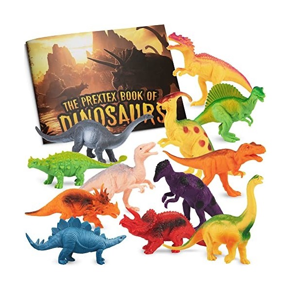 PREXTEX Coffret de 12 Figurines Dinosaures Ultra réalistes - découvrez des Jouets Dinosaures en Plastique de 18 centimètres d