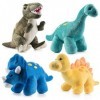 PREXTEX Dinosaures de Haute Qualité Pack de 4 de 25 cm de Long Beau Cadeau pour Les Enfants Assortiment d’Animaux en Peluche 