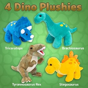 PREXTEX Dinosaures de Haute Qualité Pack de 4 de 25 cm de Long Beau Cadeau pour Les Enfants Assortiment d’Animaux en Peluche 