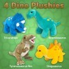 PREXTEX Dinosaures de Haute Qualité Pack de 4 de 25 cm de Long Beau Cadeau pour Les Enfants Assortiment d’Animaux en Peluche 