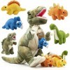 PREXTEX Set de Peluches Dinosaure T-Rex de 15 Inches/38 Centimètres avec Poche de Rangement à Fermeture Eclair Contenant 5 Ad