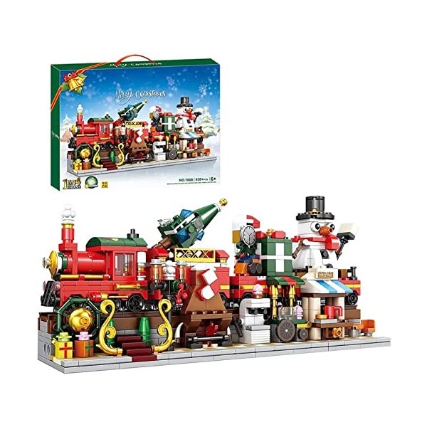 ROMOZ Train de Noël avec lumières - Jeu de blocs de construction - 838 pièces - Train dhiver 1 en 4 - Avec lumières - Modèle