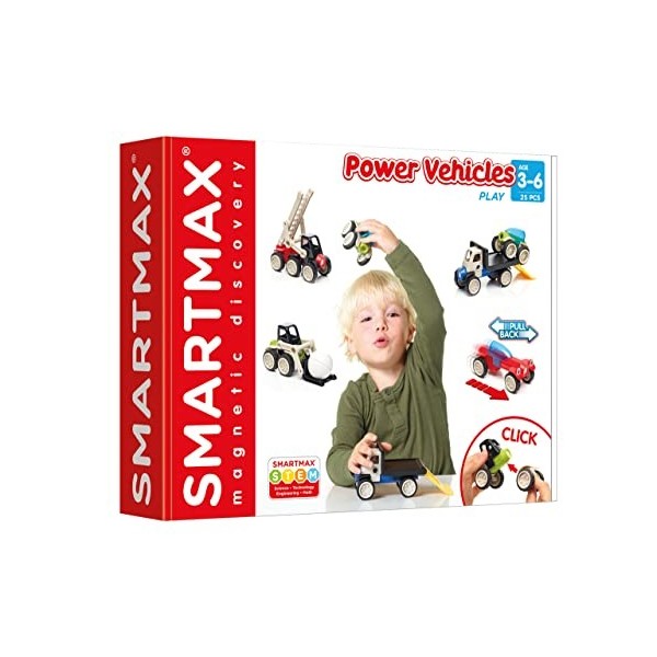 SmartMax - Les Gros Power Véhicules - Jouet de Construction Magnétique - Remorquer, déapnner, rouler .. Tout est possible ave