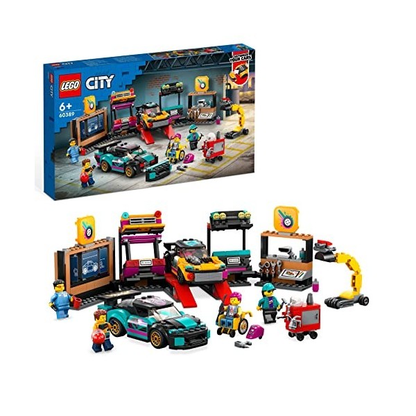 LEGO 60389 City Le Garage De Customisation, Jouet avec 2 Voitures, Atelier Automobile Et 4 Minifigurines, Idée Cadeau Enfants