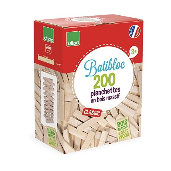 Vilac- Batibloc Classic planchettes en Bois Massif, 2134, 200 pièces