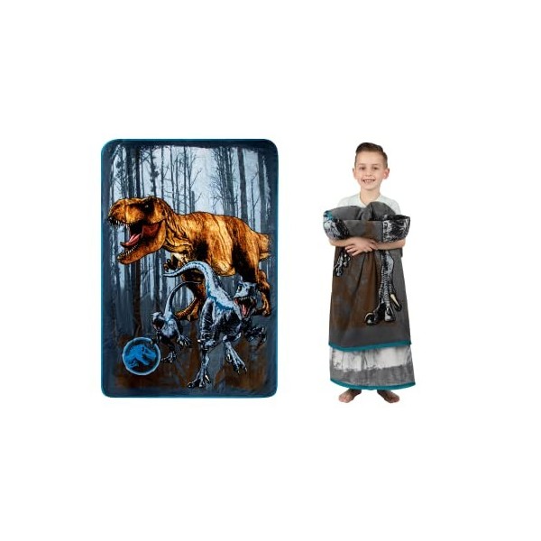 Franco Jurassic World Dominion Velociraptor et Rexy T-Rex Couverture super douce en peluche micro Raschel pour enfants Bleu 1